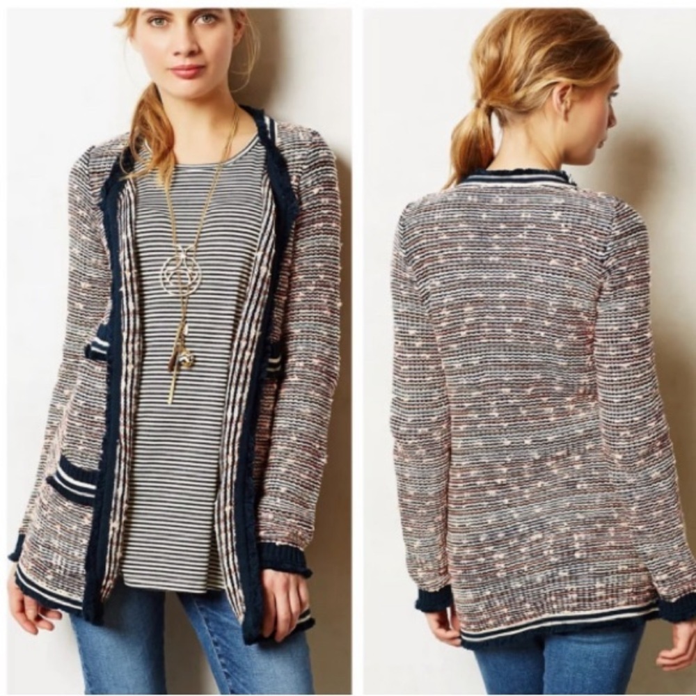 Moth Anthropologie Womens Grafton Marled Jacket open front Cardigan Tweed Knit S